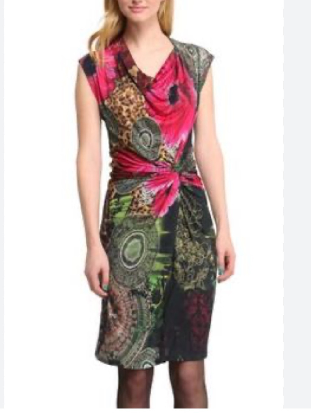 Desigual Knot Front Dress Multicolor Floral Abstract Midi Size M
